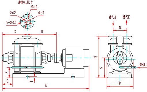 SK型水環(huán)式真空泵外型及連接圖